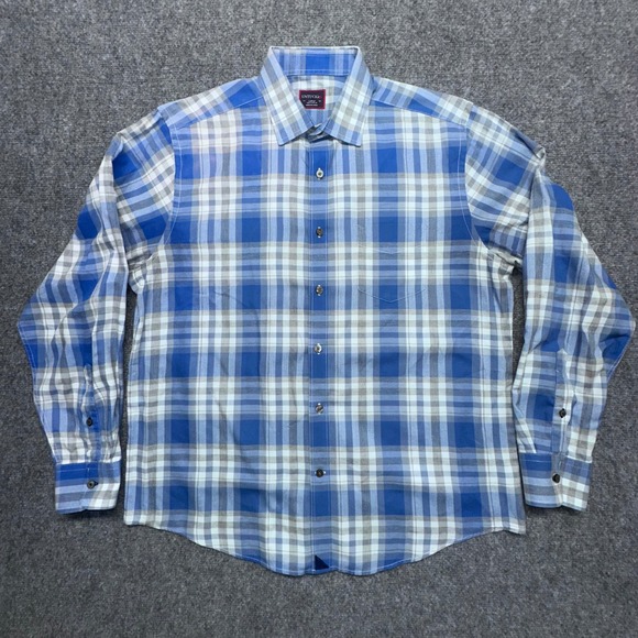 UNTUCKit Other - UNTUCKit Men's Plaid Button-Down Shirt Blue Gray Check‎ 100% Cotton Long Sleeve